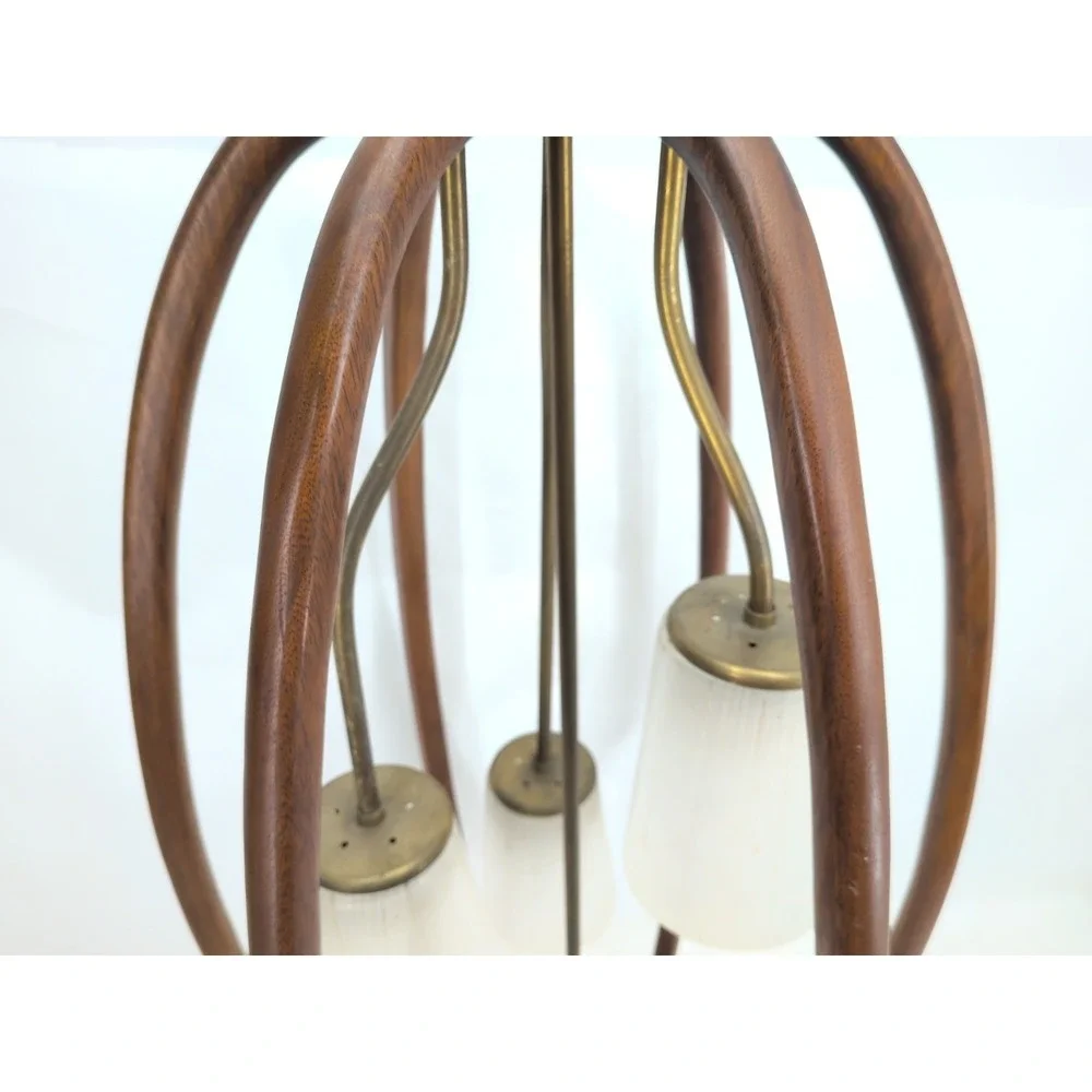 Vintage MCM Majestic Lamp 3 Light Walnut Birdcage 36